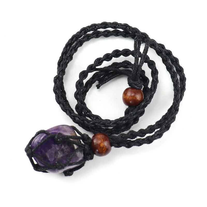 Wholesale Crystal Natural Stone Black Net Pocket Weaving Metable Necklace